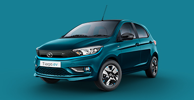 Tata Tiago EV in signature teal blue